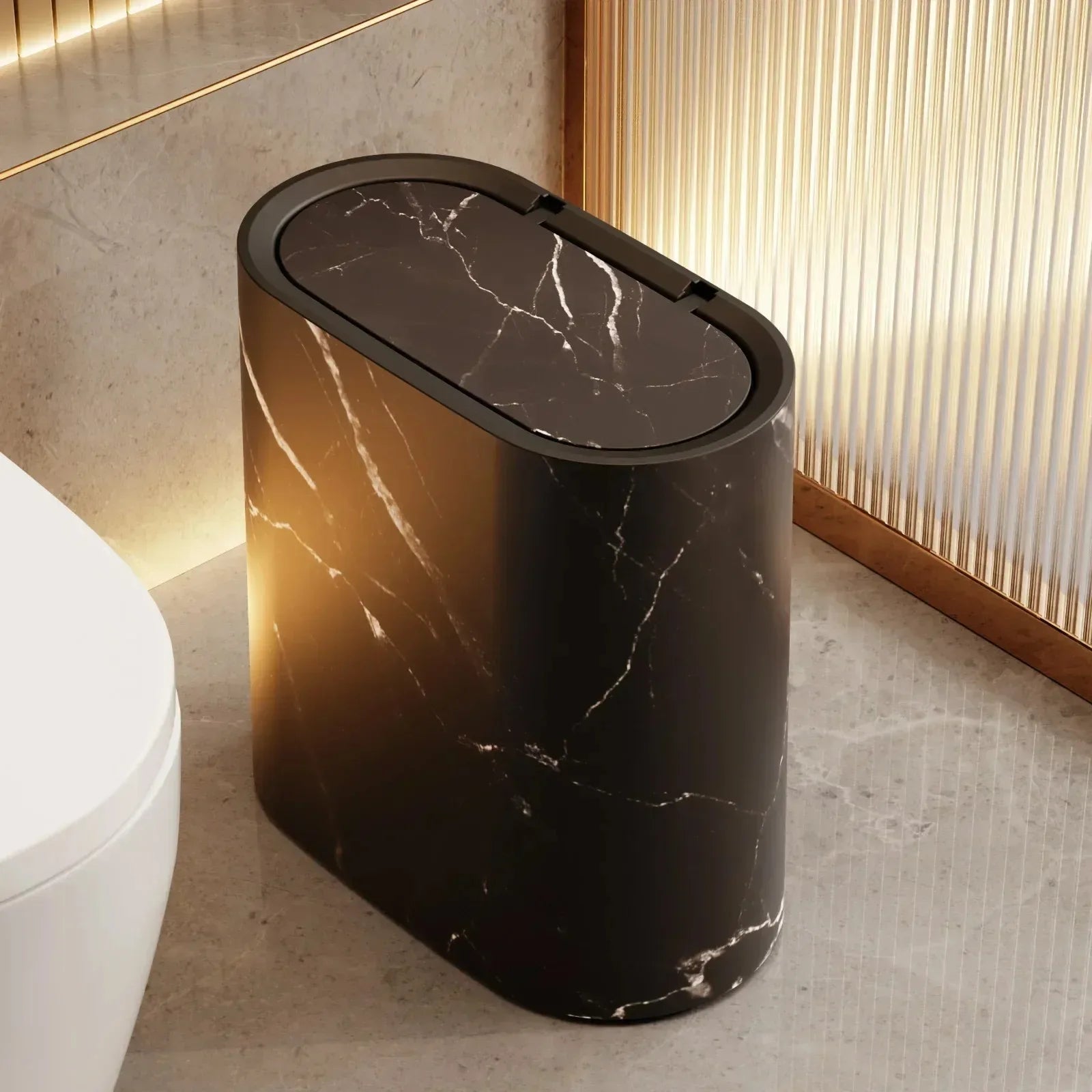 Papelera nórdica con diseño de mármol