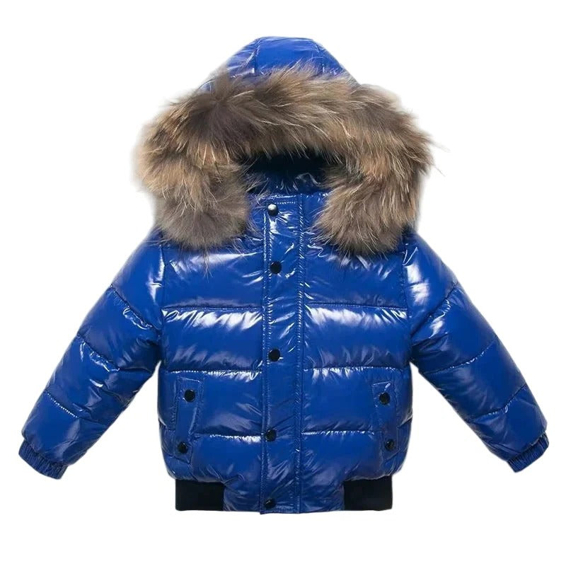 Parka de invierno para niños con capucha de piel auténtica y aislamiento de plumón