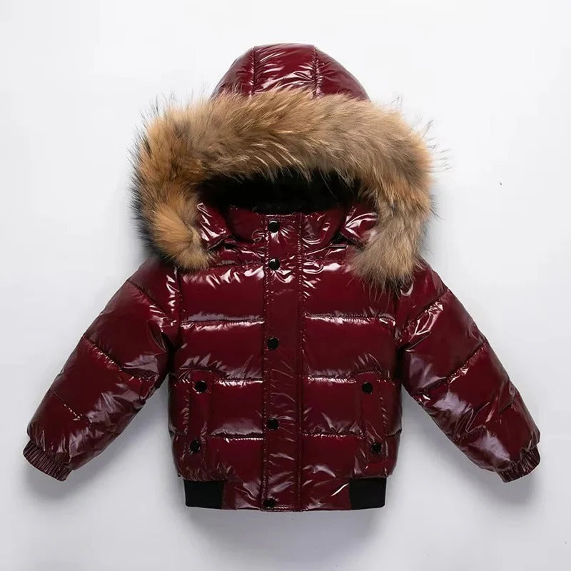 Parka de invierno para niños con capucha de piel auténtica y aislamiento de plumón