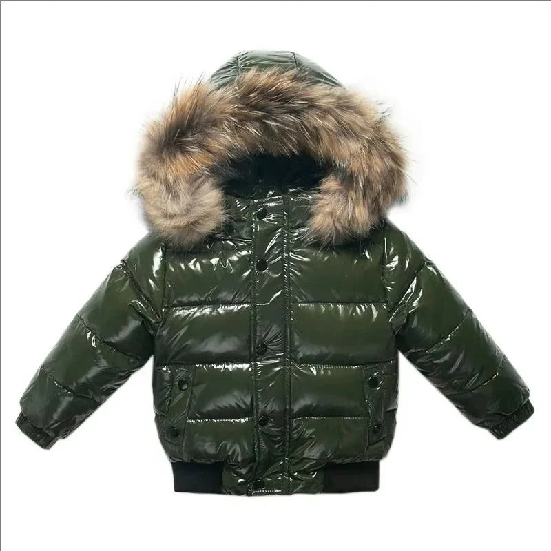 Parka de invierno para niños con capucha de piel auténtica y aislamiento de plumón