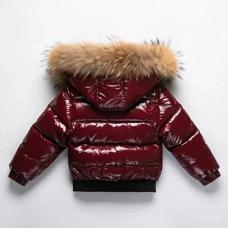 Parka de invierno para niños con capucha de piel auténtica y aislamiento de plumón