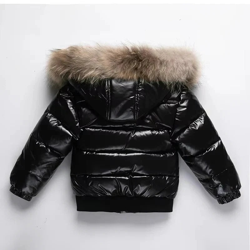 Parka de invierno para niños con capucha de piel auténtica y aislamiento de plumón