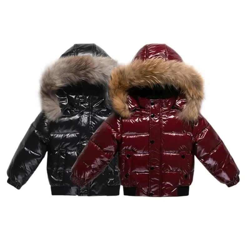 Parka de invierno para niños con capucha de piel auténtica y aislamiento de plumón