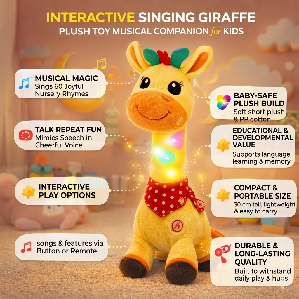 Peluche interactivo jirafa cantarina con canciones y voz para niños