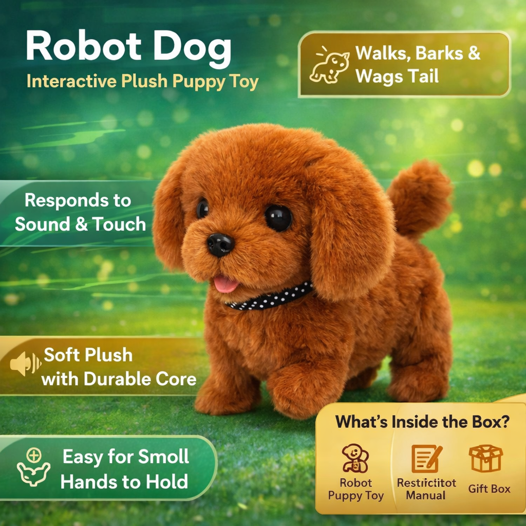 Perrito robot interactivo de peluche que camina, ladra y mueve la cola