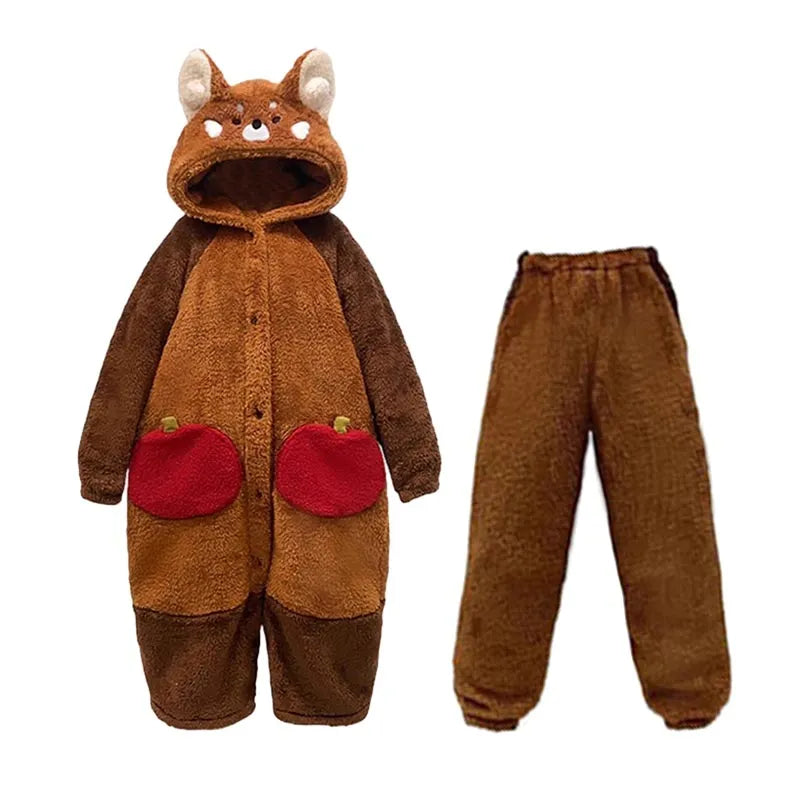 Pijama kawaii con capucha de panda rojo para noches acogedoras