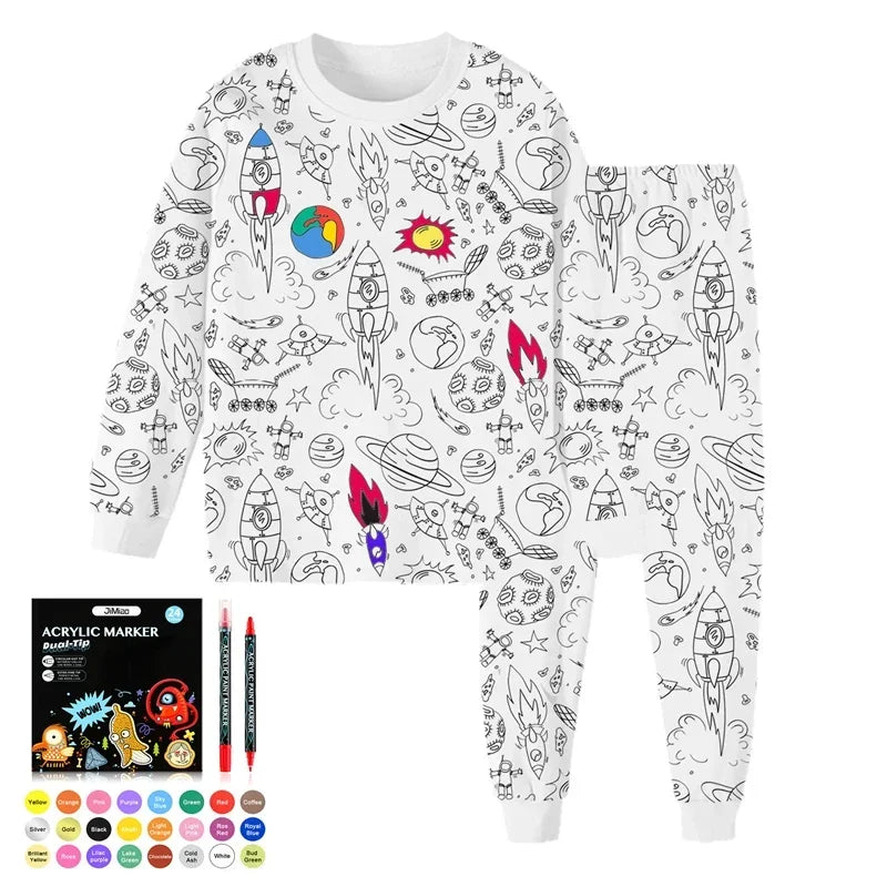 Pijama para colorear DIY para niños – 8 diseños para personalizar