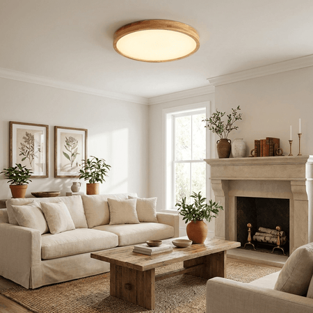 Plafón LED de techo de madera con diseño geométrico