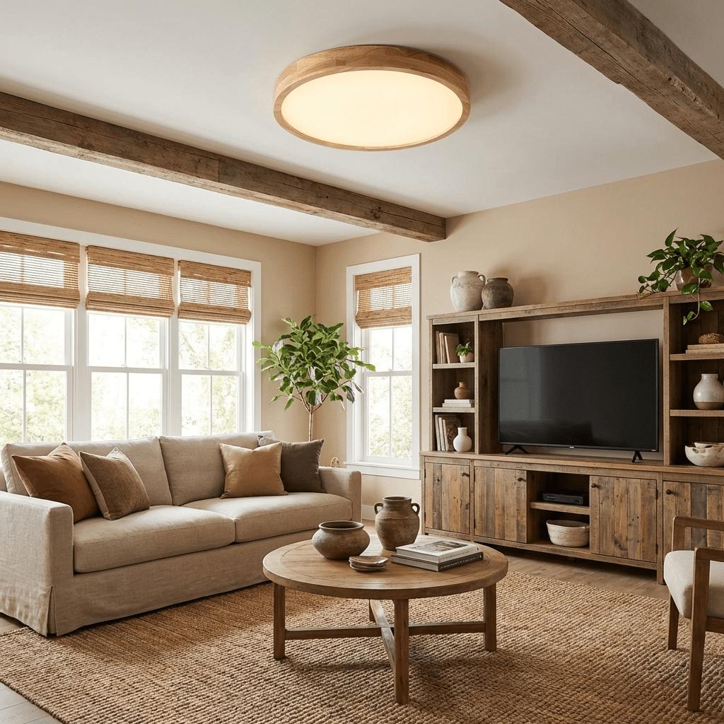 Plafón LED de techo de madera con diseño geométrico