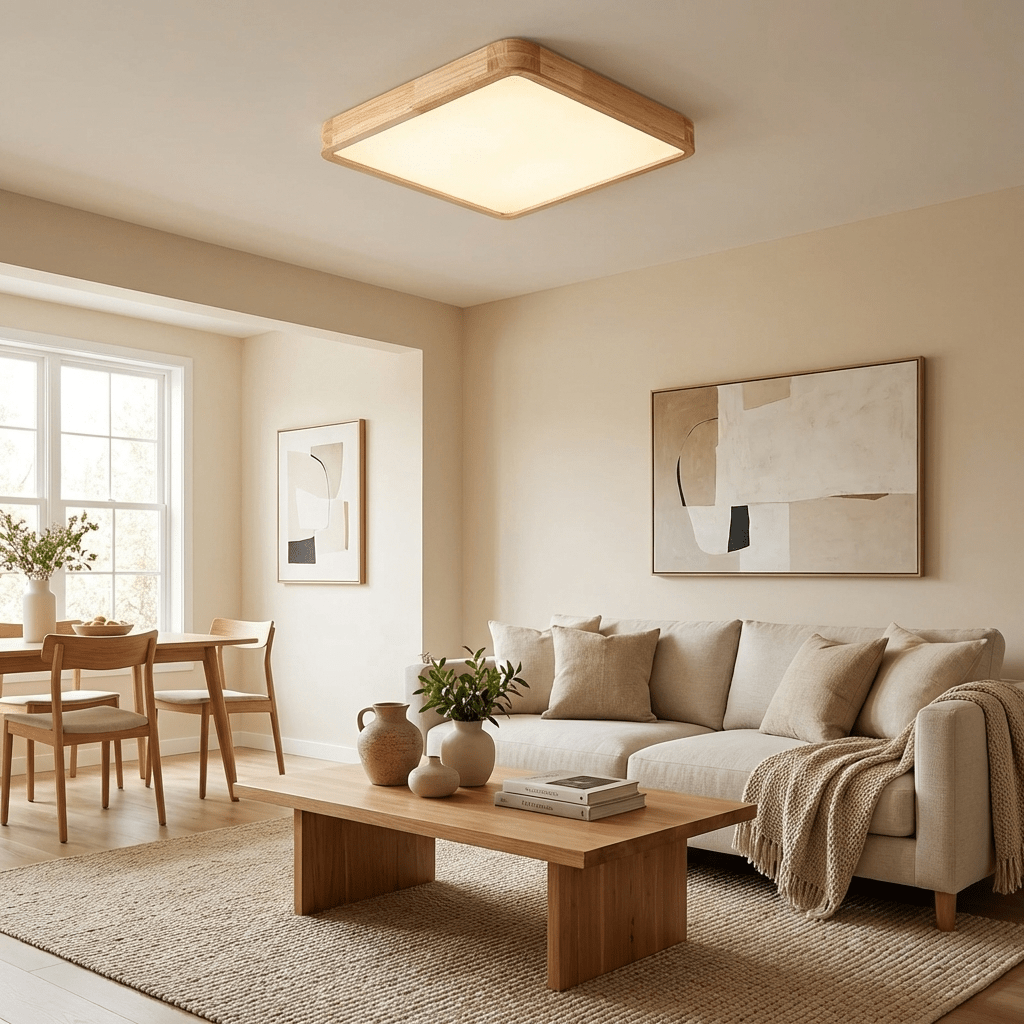 Plafón LED de techo de madera con diseño geométrico