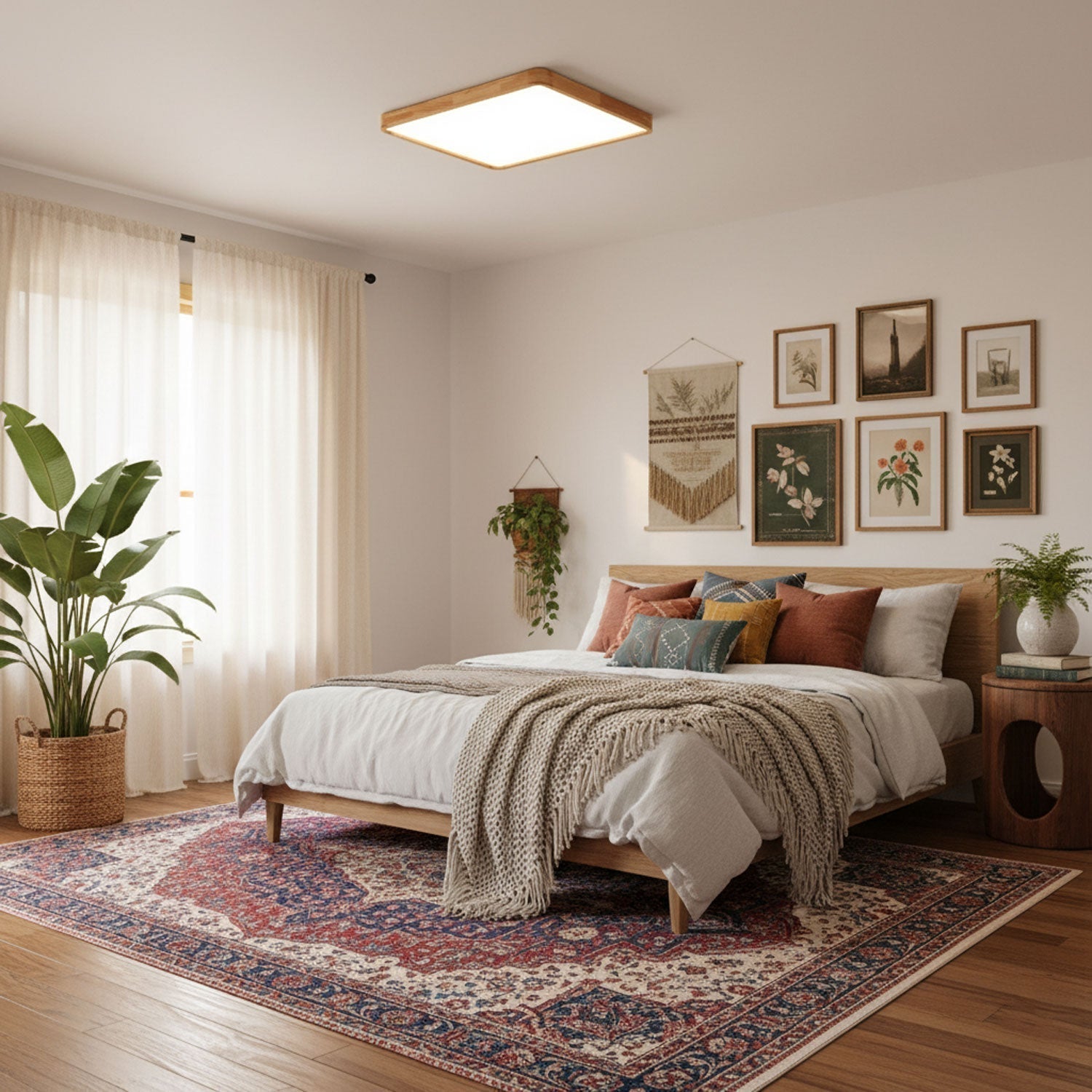 Plafón LED de techo de madera con diseño geométrico