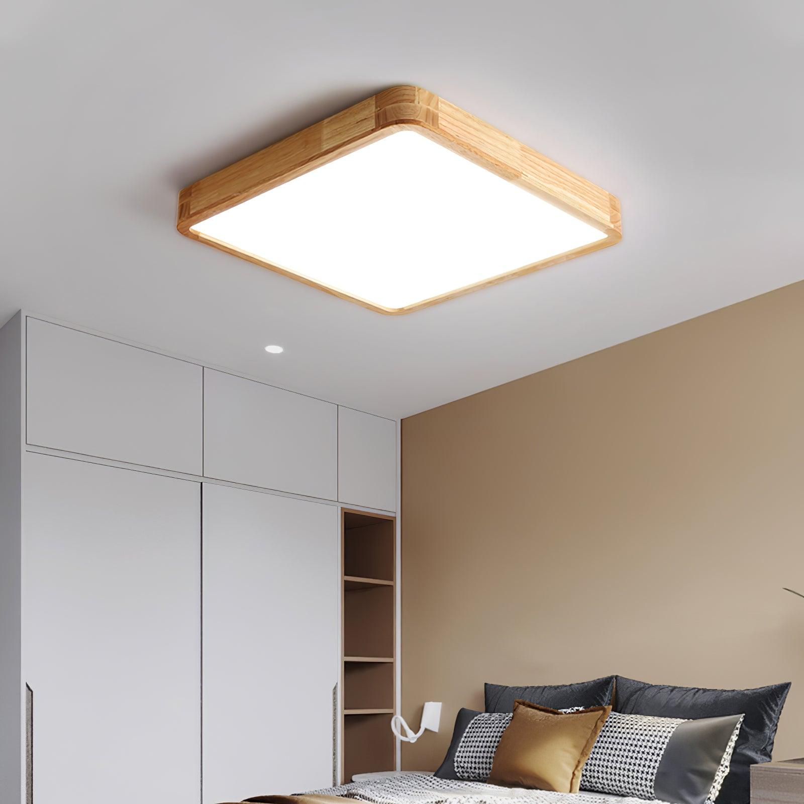 Plafón LED de techo de madera con diseño geométrico