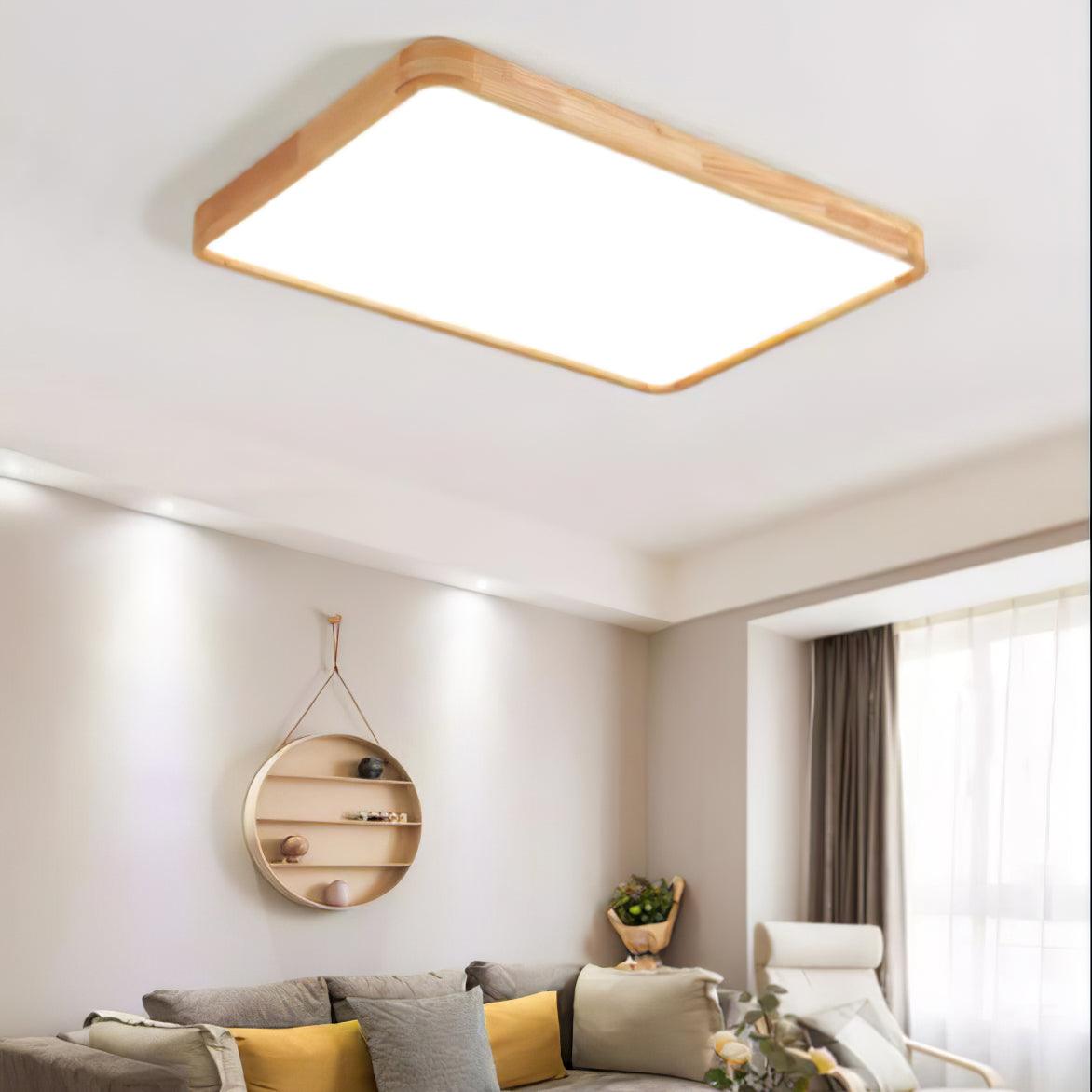 Plafón LED de techo de madera con diseño geométrico