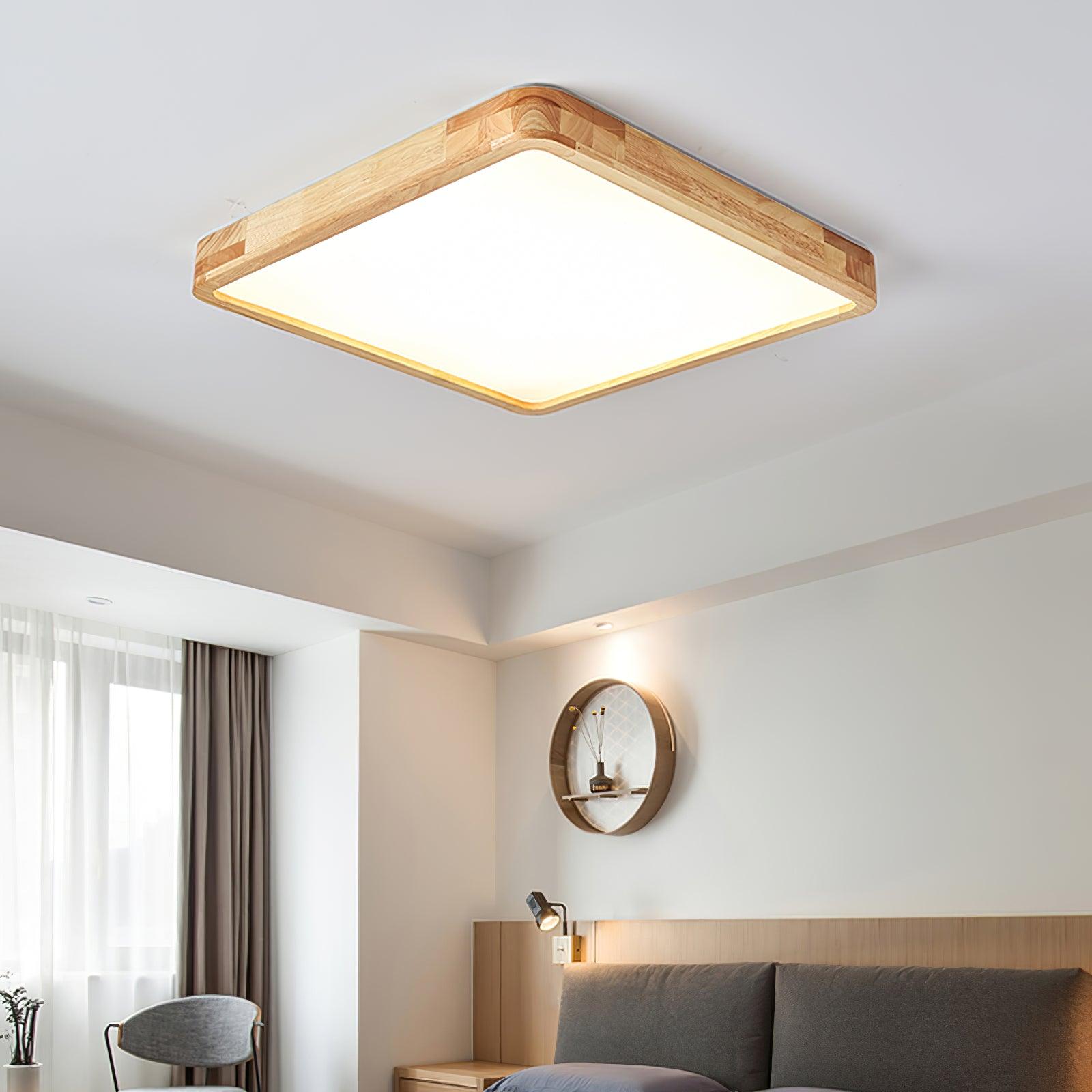 Plafón LED de techo de madera con diseño geométrico