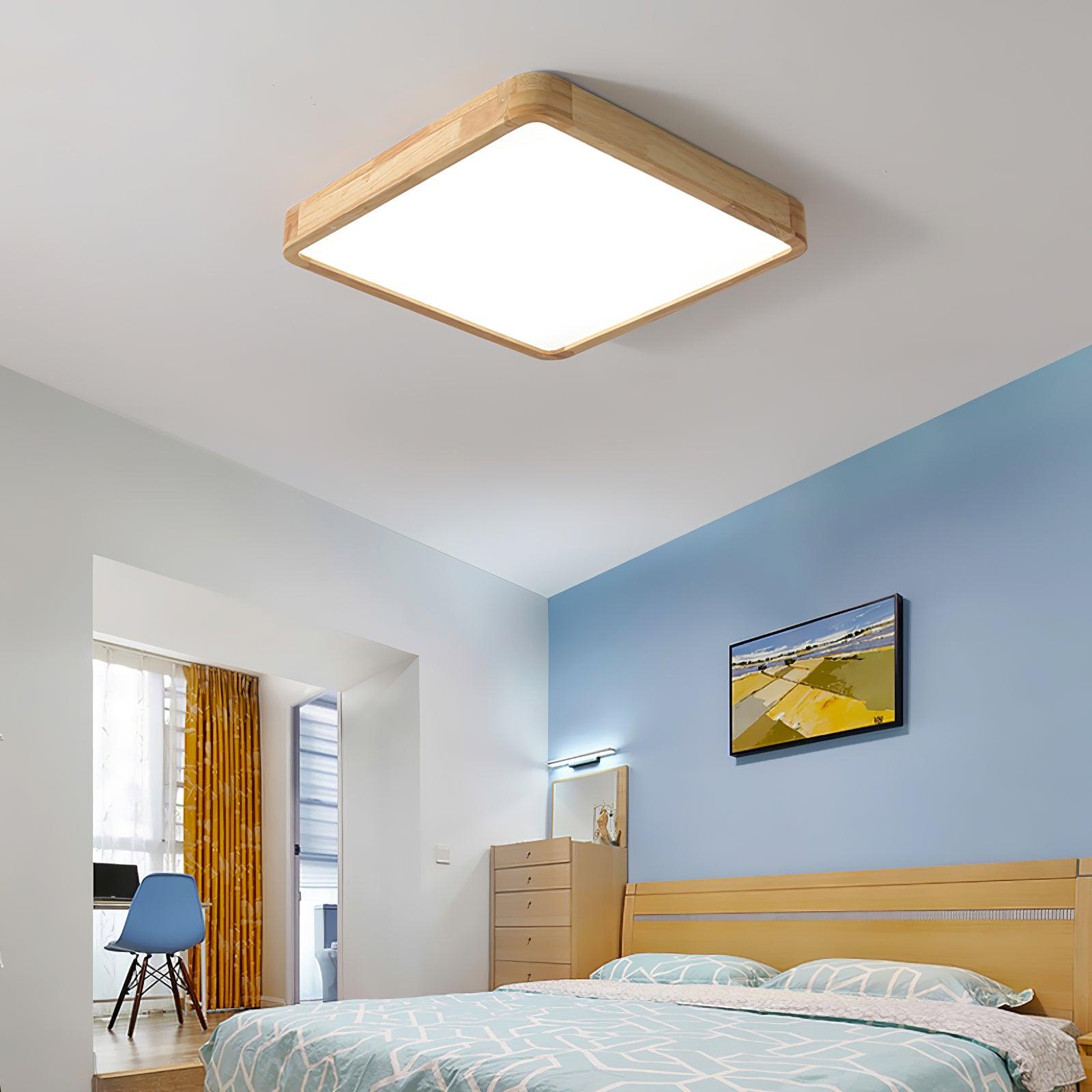 Plafón LED de techo de madera con diseño geométrico