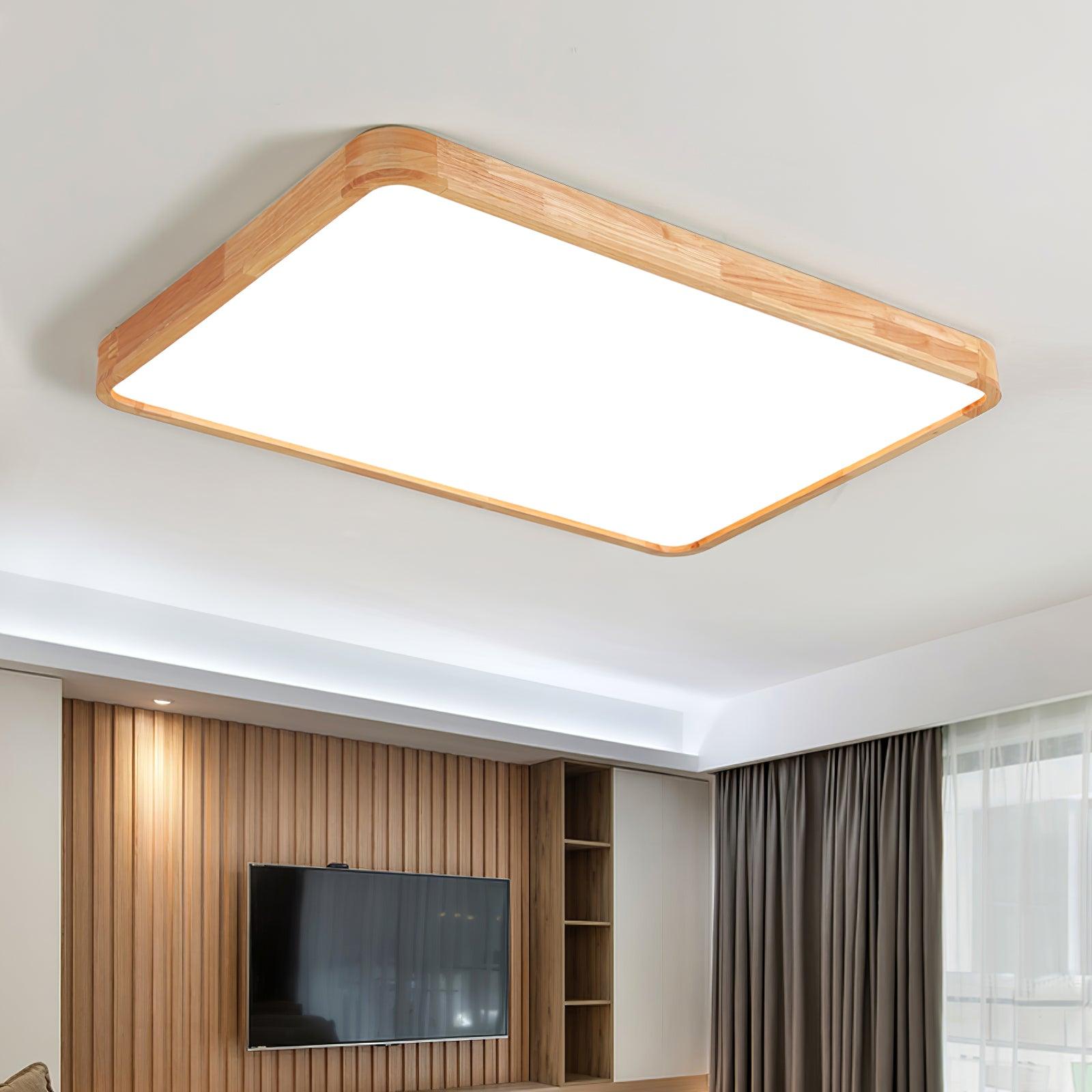 Plafón LED de techo de madera con diseño geométrico