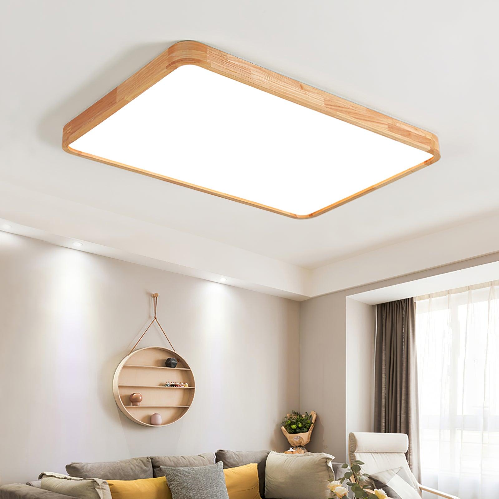 Plafón LED de techo de madera con diseño geométrico