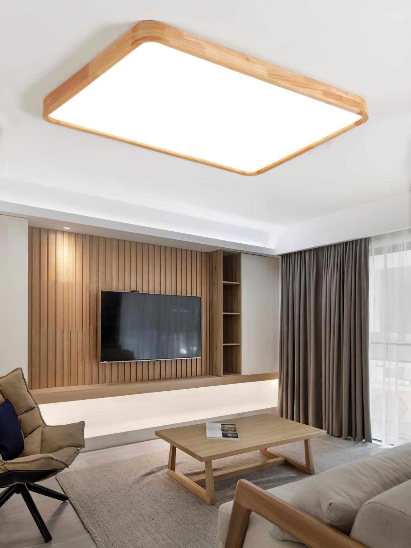 Plafón LED de techo de madera con diseño geométrico