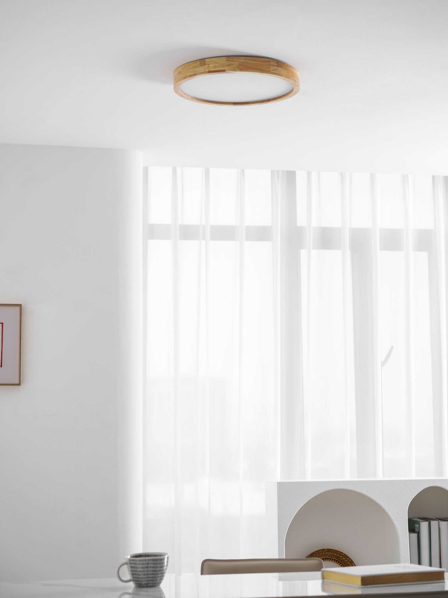 Plafón LED de techo de madera con diseño geométrico