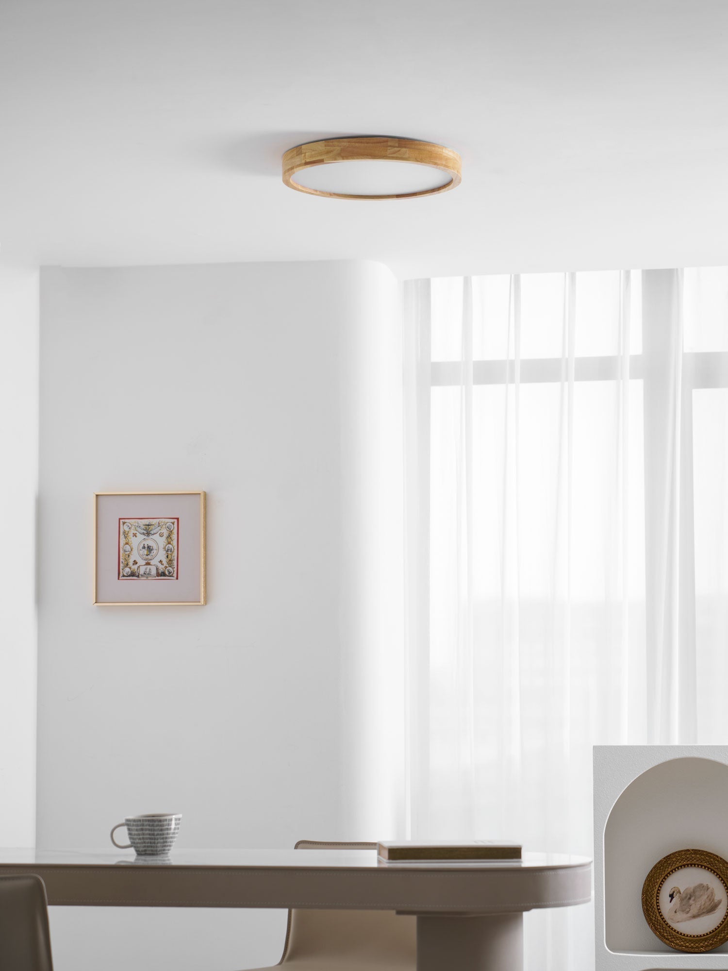 Plafón LED de techo de madera con diseño geométrico
