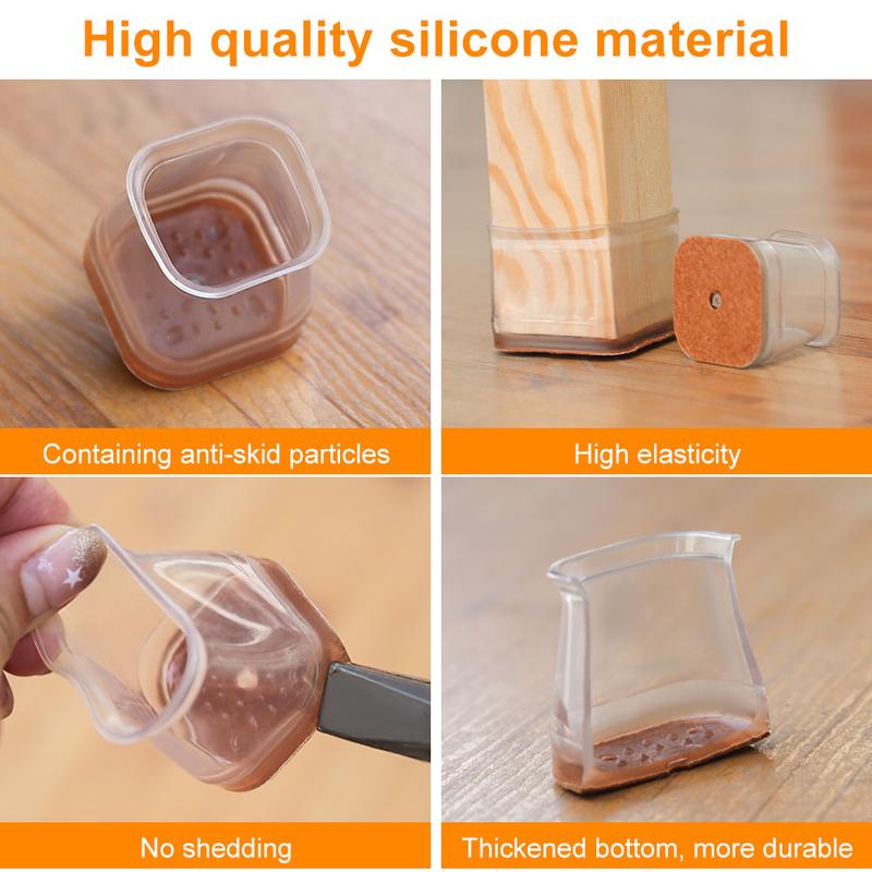 Protectores de silicona transparente para patas de silla con almohadillas de fieltro integradas