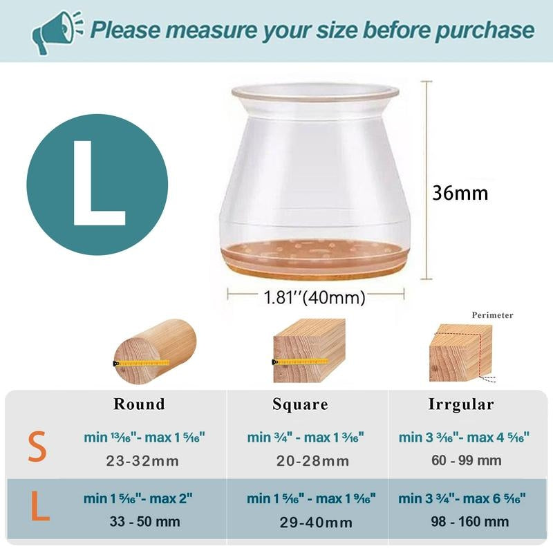 Protectores de silicona transparente para patas de silla con almohadillas de fieltro integradas
