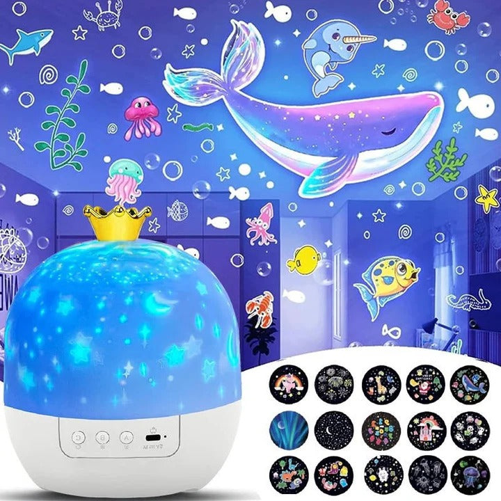 Proyector de luz nocturna para niños con rotación de 360 grados y cielo estrellado