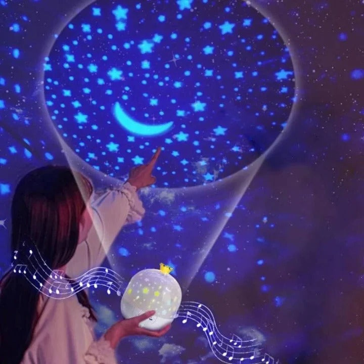Proyector de luz nocturna para niños con rotación de 360 grados y cielo estrellado