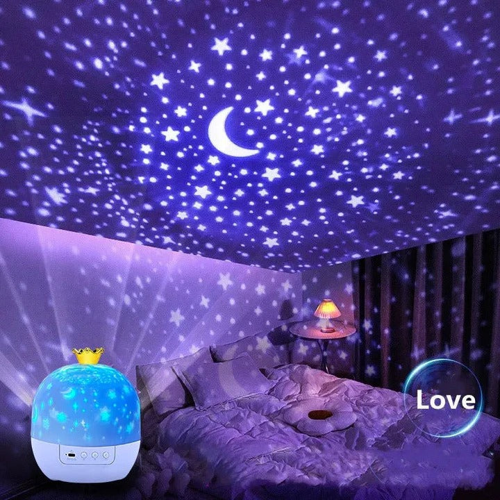 Proyector de luz nocturna para niños con rotación de 360 grados y cielo estrellado