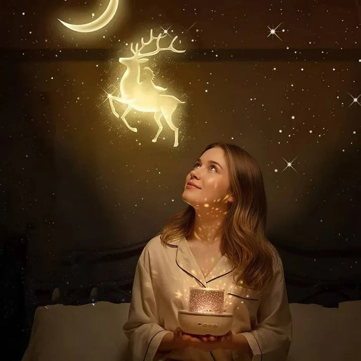 Proyector de luz nocturna para niños con rotación de 360 grados y cielo estrellado