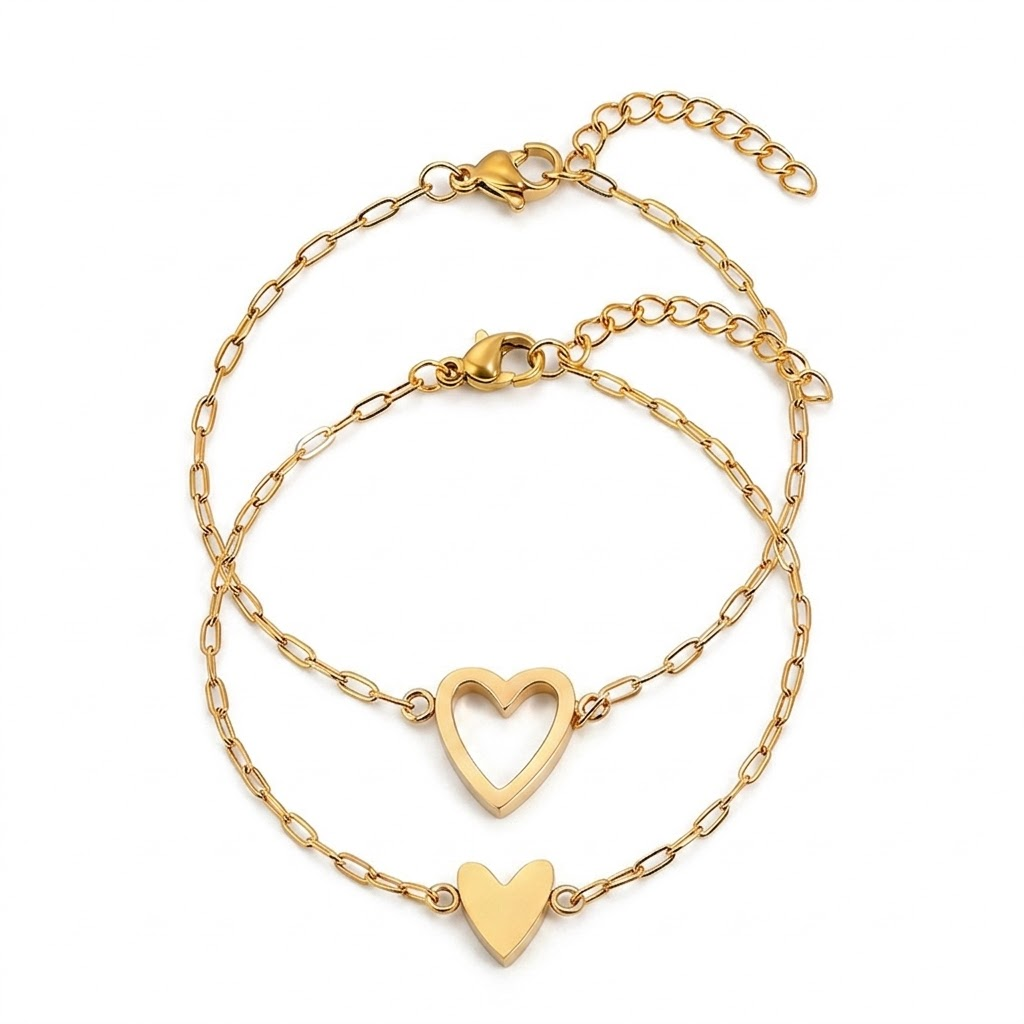 Pulsera ajustable de corazón con cadena para pareja a juego
