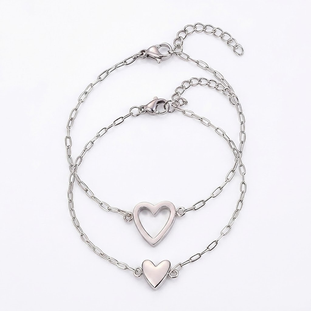 Pulsera ajustable de corazón con cadena para pareja a juego