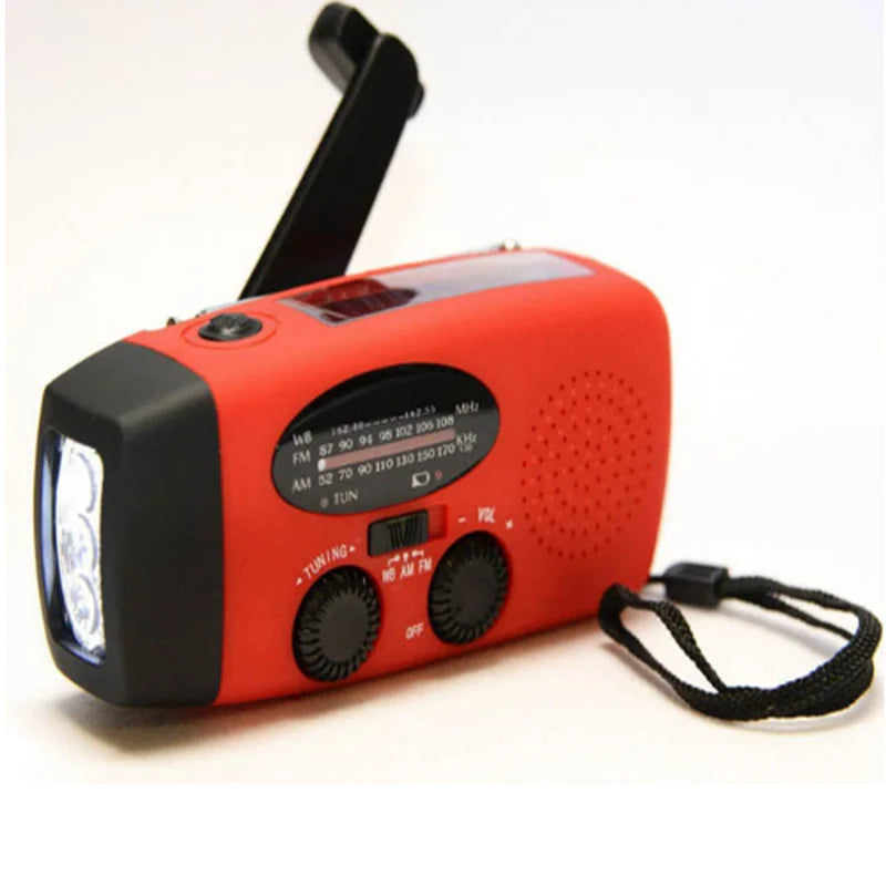 Radio de emergencia portátil con carga y alertas meteorológicas