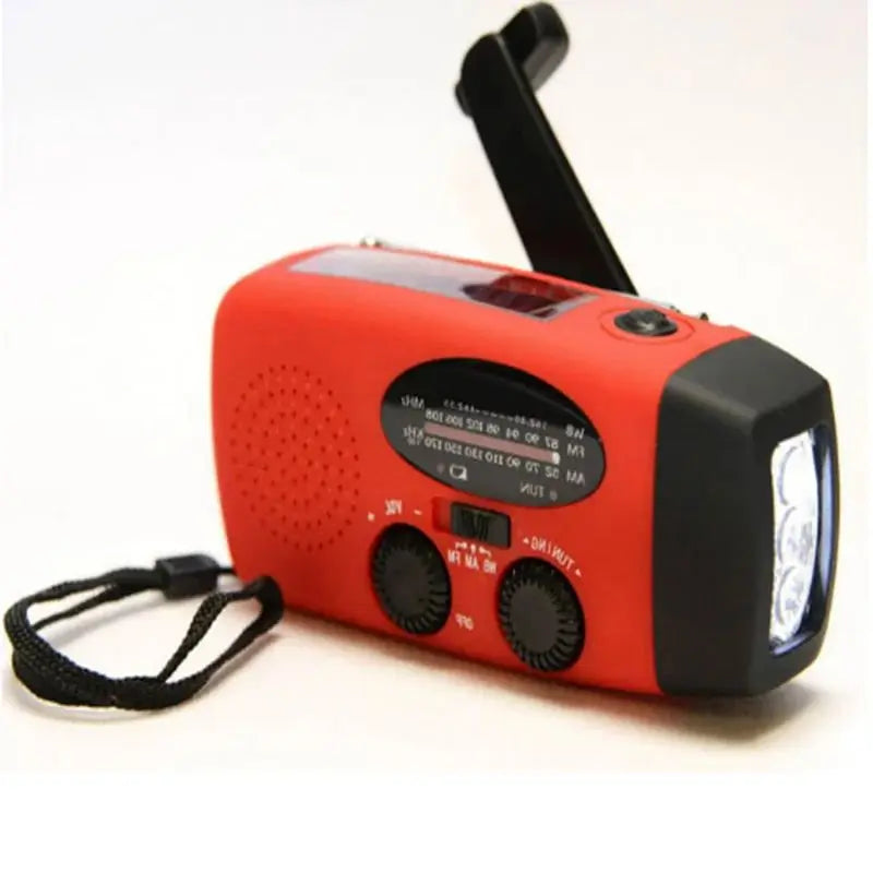 Radio de emergencia portátil con carga y alertas meteorológicas