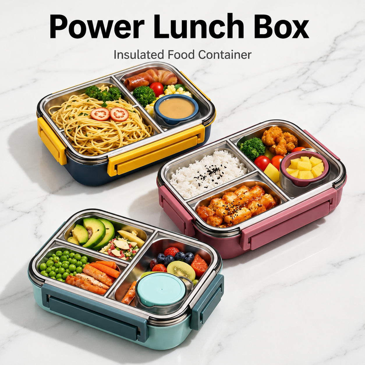 Recipiente térmico para comida multicompartimento de acero inoxidable con cierre hermético de clic Warmpack