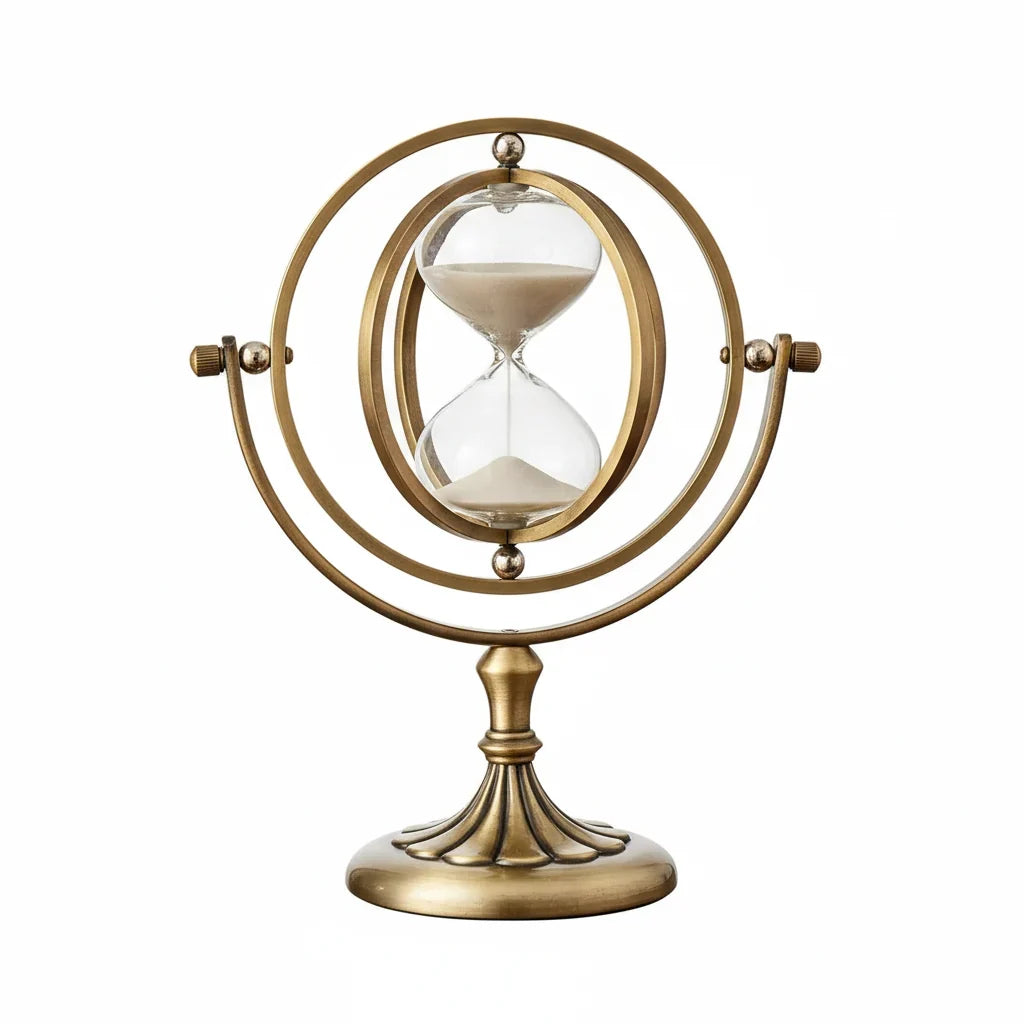Reloj de arena con marco giratorio de anillos y pedestal con patas