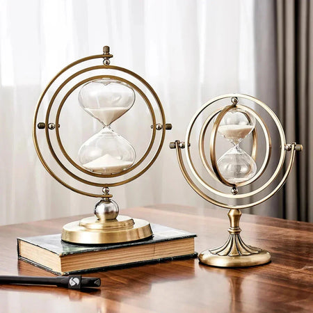 Reloj de arena con marco giratorio de anillos y pedestal con patas
