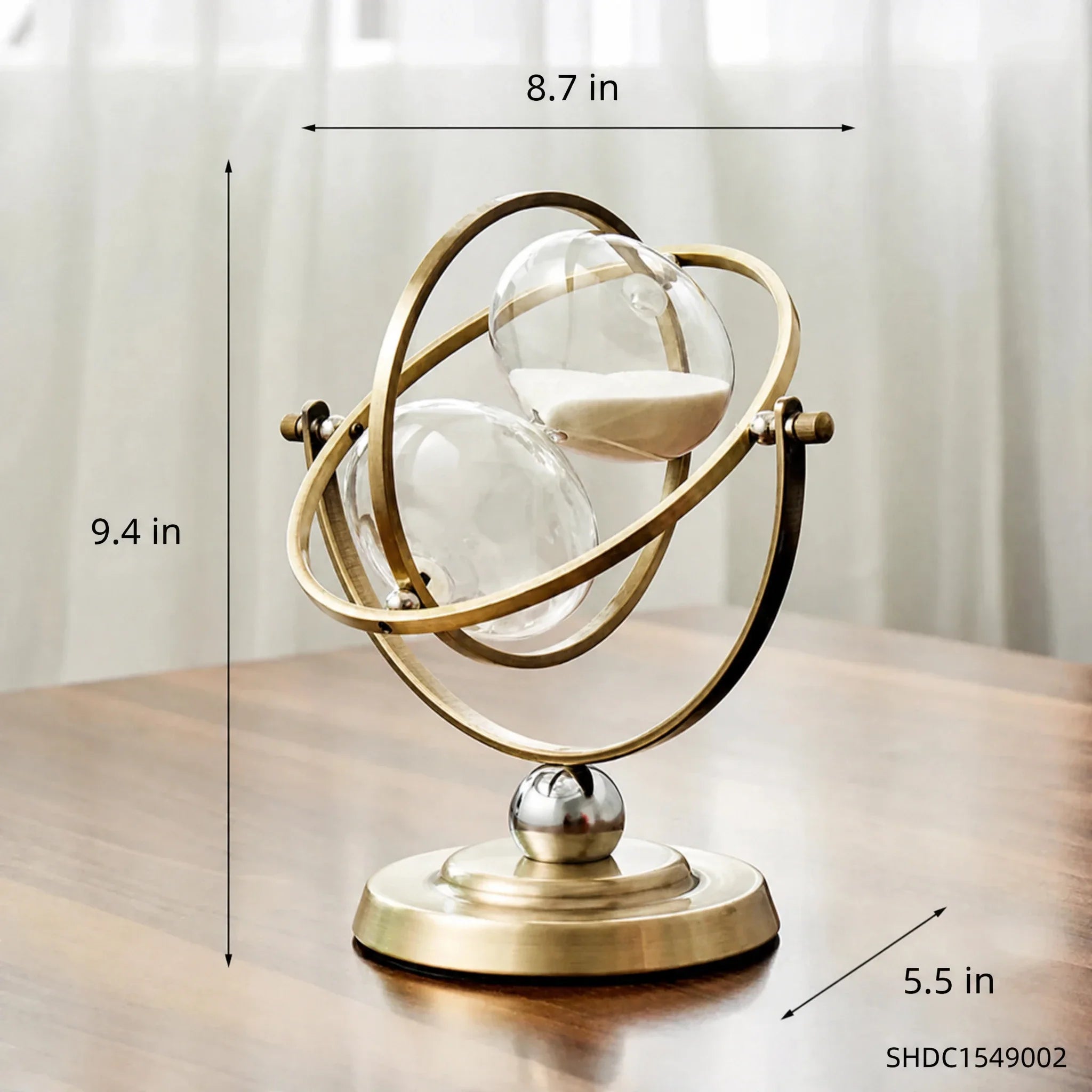 Reloj de arena con marco giratorio de anillos y pedestal con patas