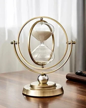 Reloj de arena con marco giratorio de anillos y pedestal con patas