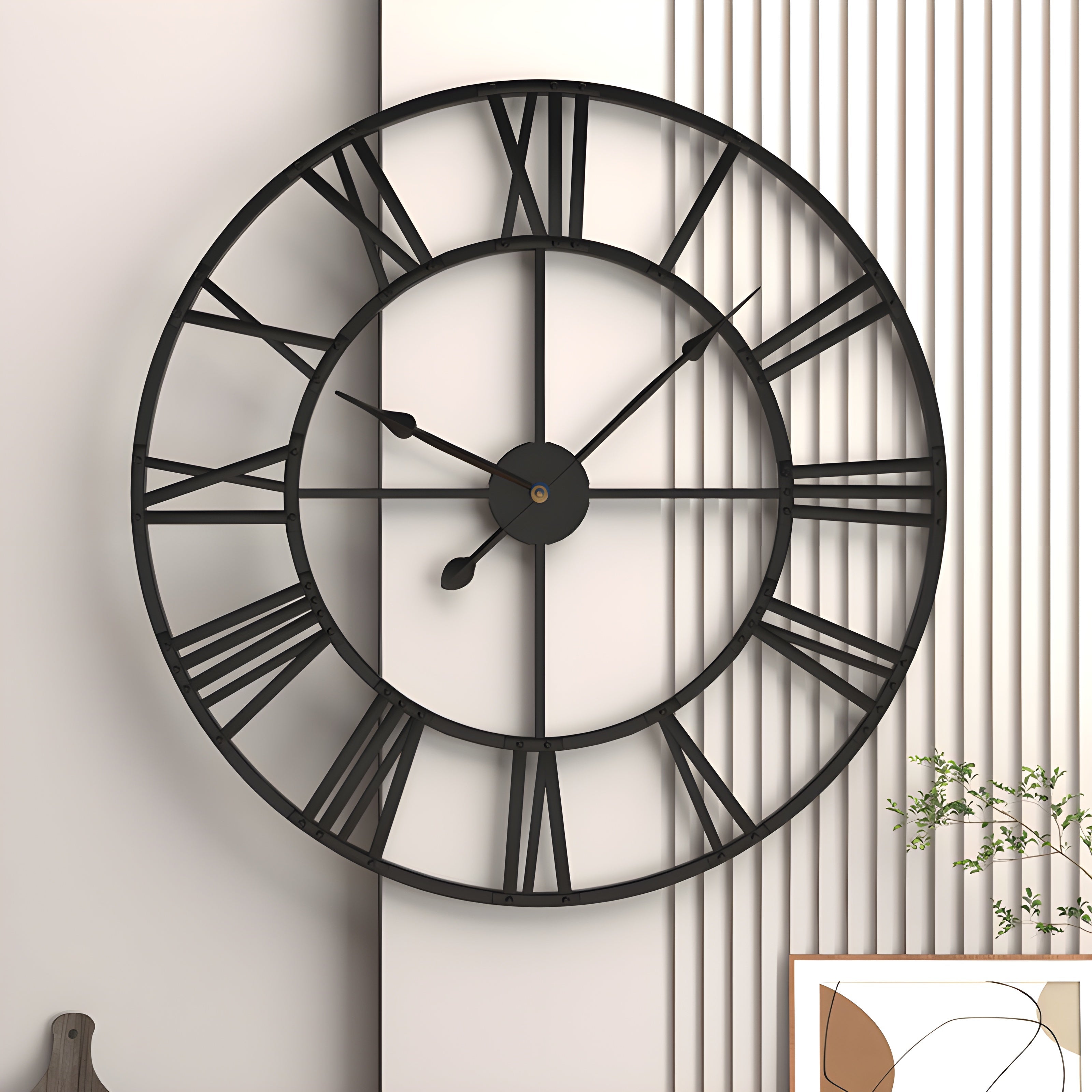 Reloj de pared de hierro con números romanos diseño silencioso