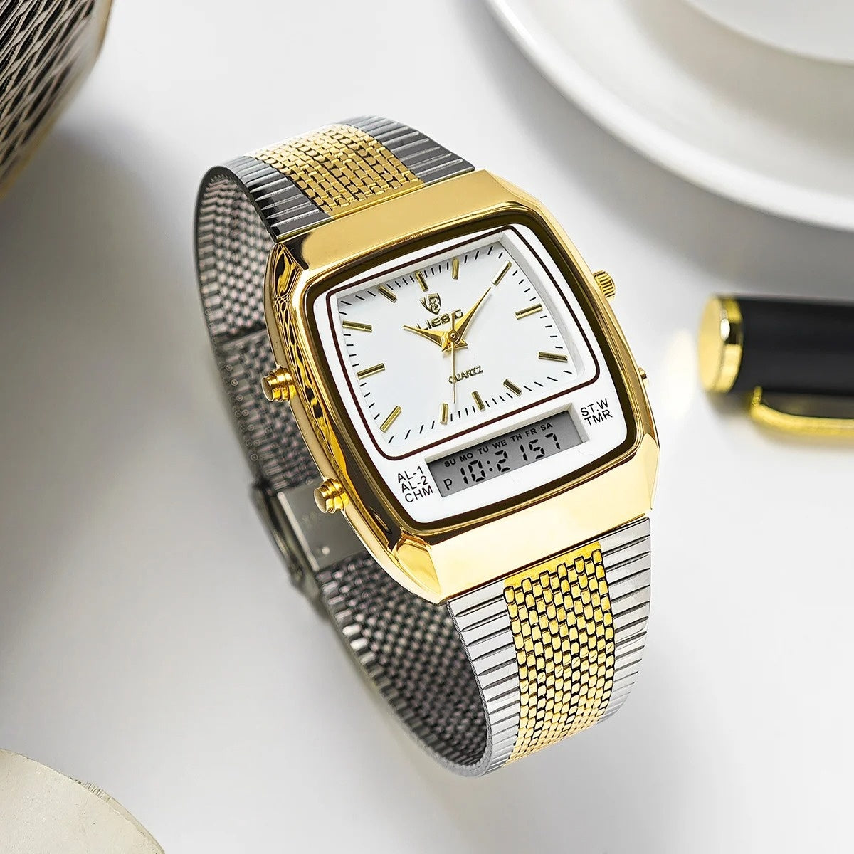 Reloj Híbrido Analógico-Digital Clásico para Hombre
