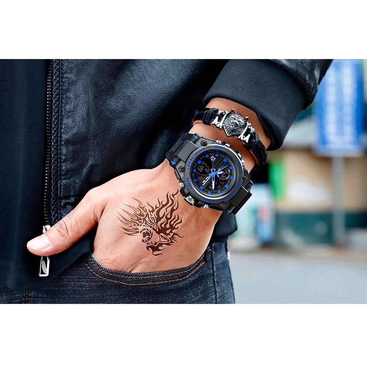 Reloj militar para hombre con pantalla analógica y digital