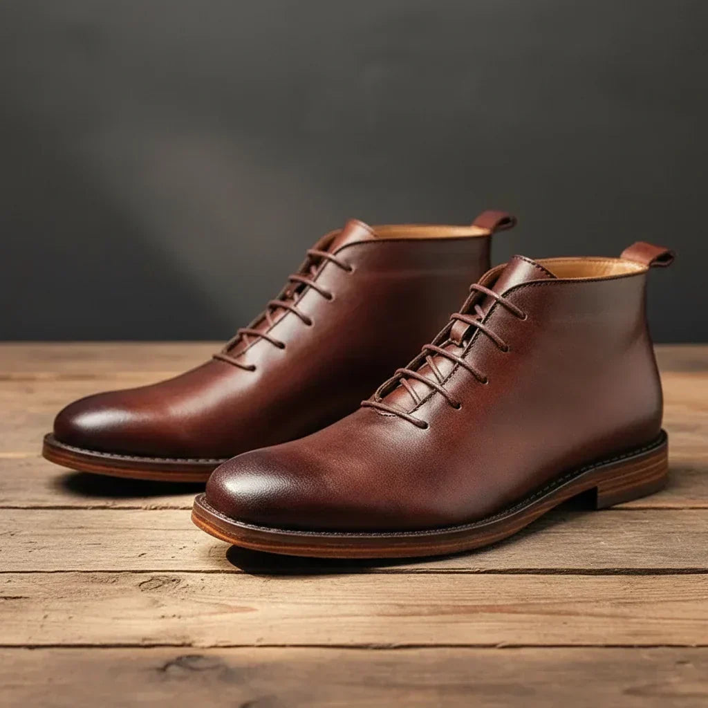Robbin – Botas de tobillo de piel auténtica acabadas a mano para hombre