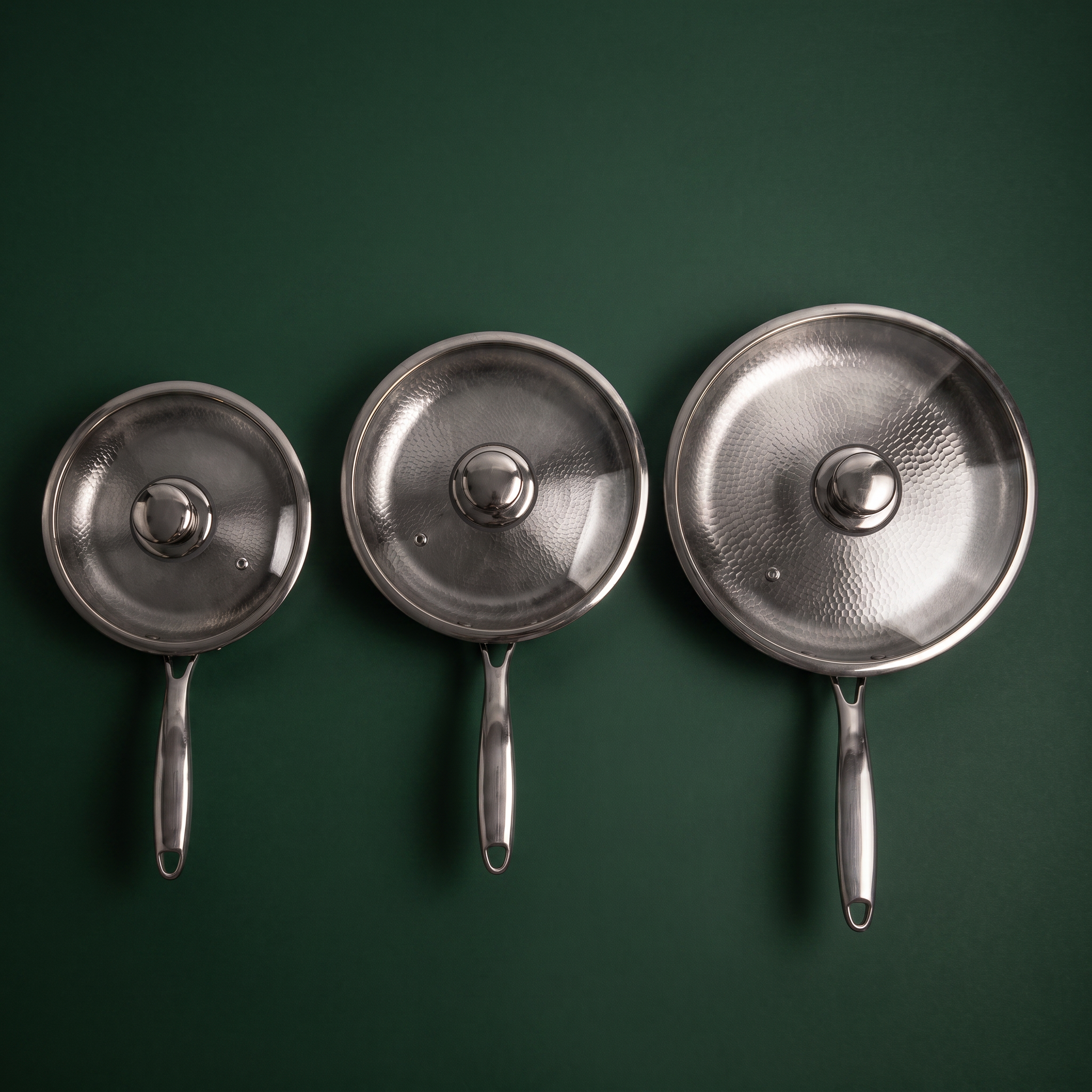 Set de 3 sartenes de titanio martillado a mano de 24, 26 y 28 cm