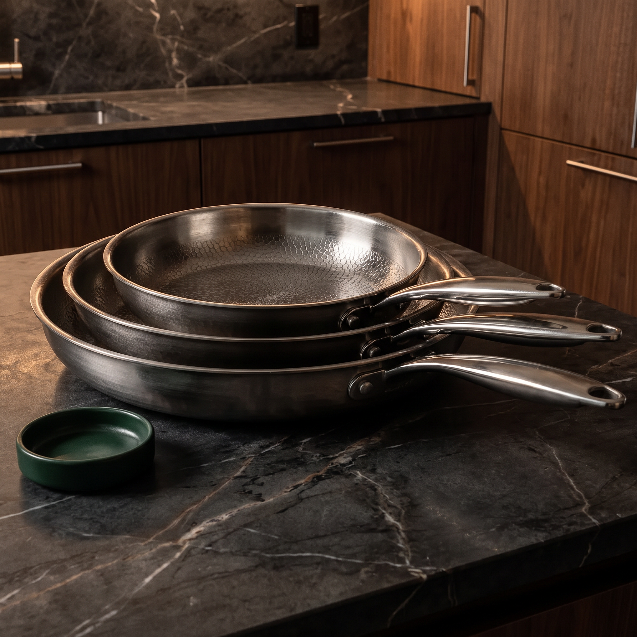 Set de 3 sartenes de titanio martillado a mano de 24, 26 y 28 cm