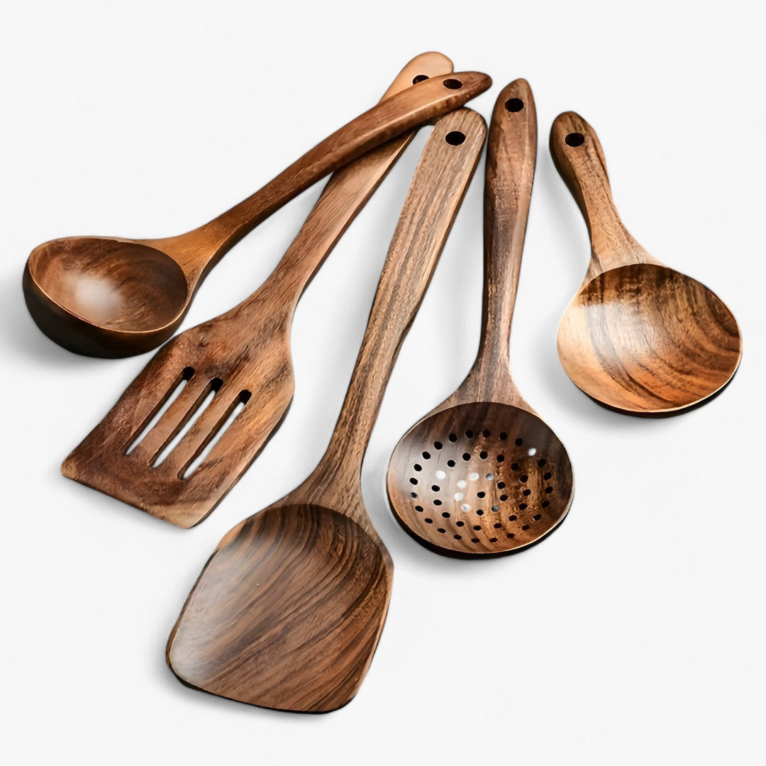 Set de utensilios de cocina de madera – 11 piezas con batidor y soporte