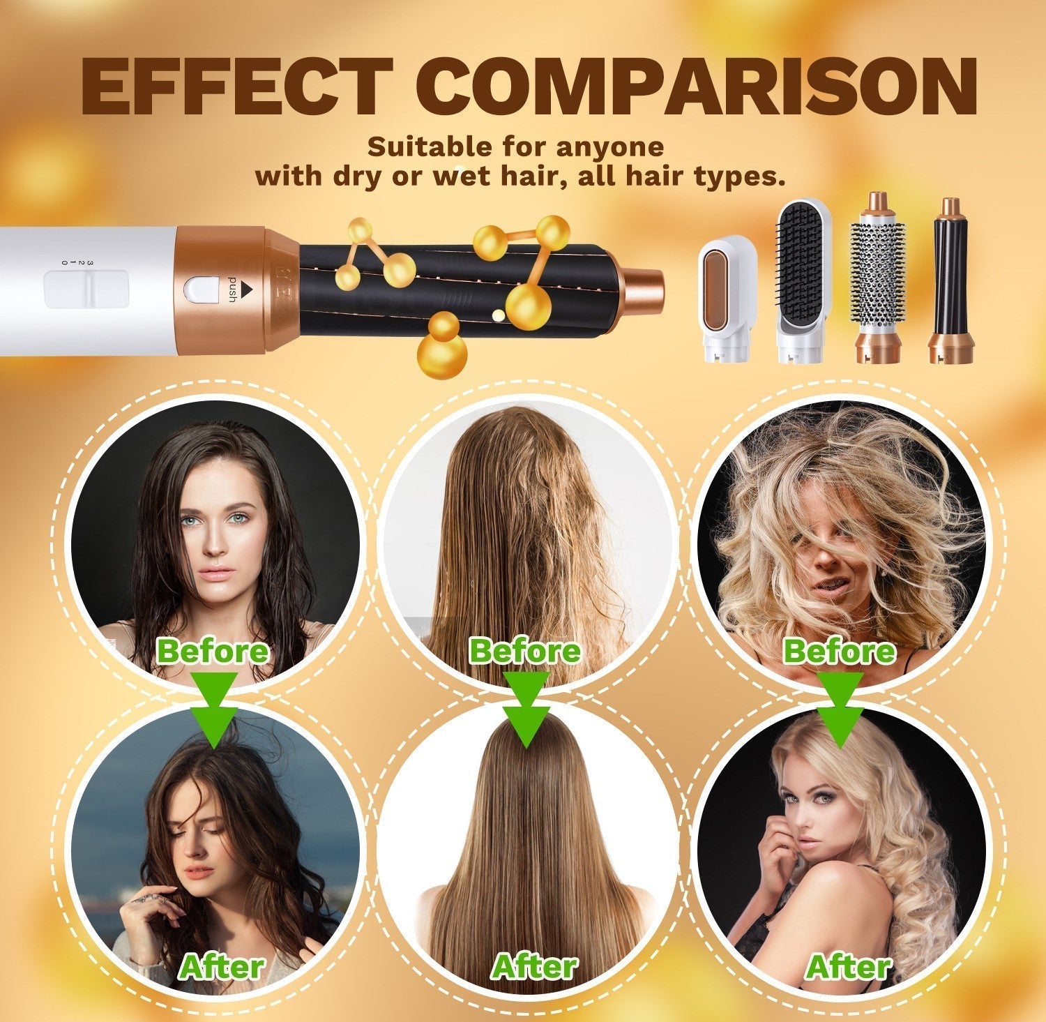 Styler para el pelo 5 en 1 con rizador automático, secador y cepillo alisador
