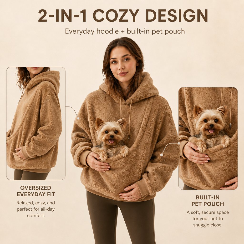 Sudadera con capucha y bolsillo frontal para transportar mascotas pequeñas – Perros y gatos – Cálida y acogedora