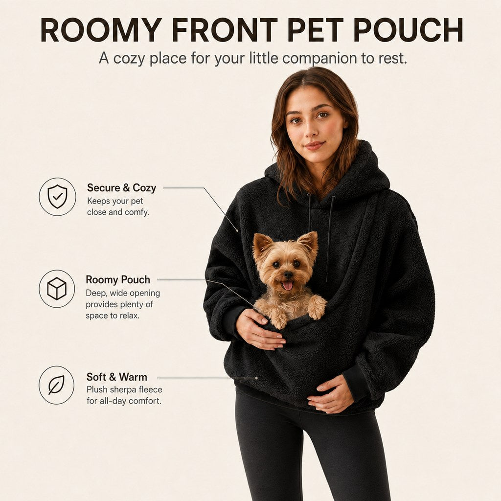 Sudadera con capucha y bolsillo frontal para transportar mascotas pequeñas – Perros y gatos – Cálida y acogedora