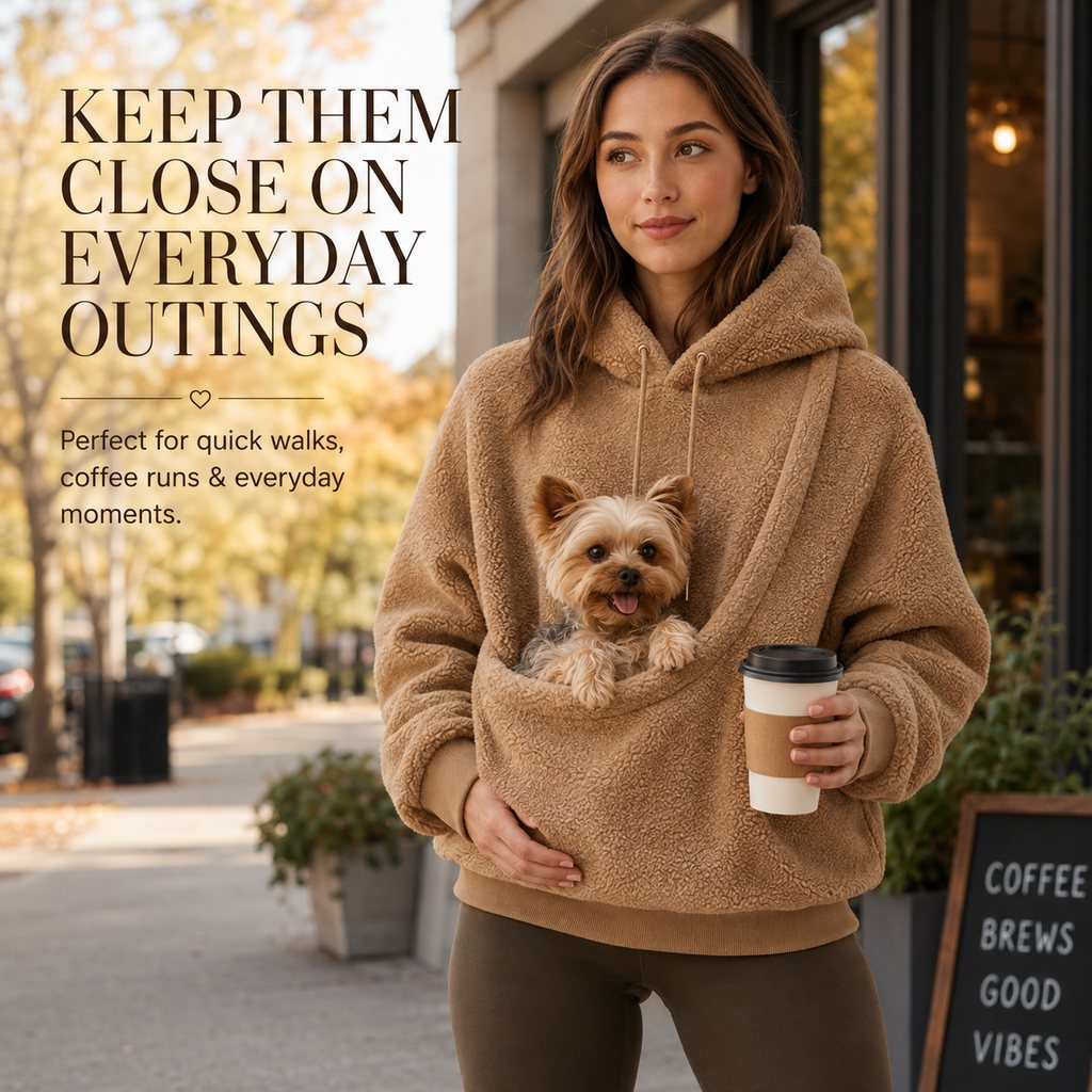 Sudadera con capucha y bolsillo frontal para transportar mascotas pequeñas – Perros y gatos – Cálida y acogedora